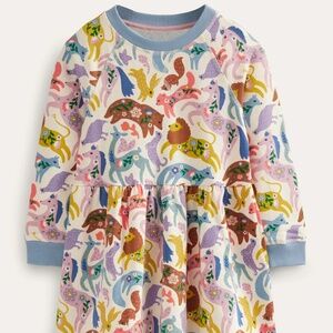 Mini Boden - Girls Cotton Animal Print Sweatshirt Long Sleeve Dress, Size 4-5